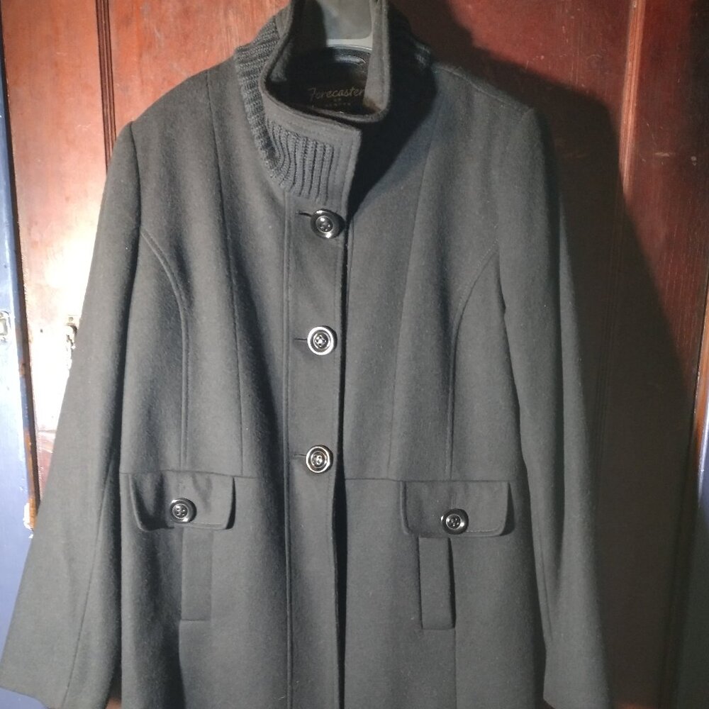 Forecaster Women's Black Lambs Wool Blend Funnel Neck Pea Coat Size 16 Plus Size